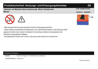 Music box with melody Kleine Nachtmusik, motif silhouette Mozart