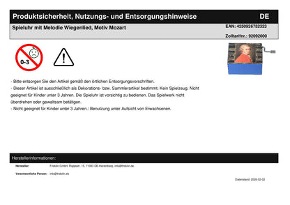 Music box with melody lullaby, motif Mozart