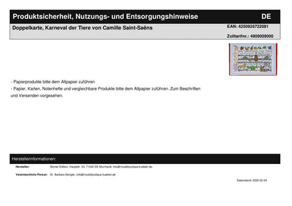 Double card, Carnival of the Animals by Camille Saint-Saëns