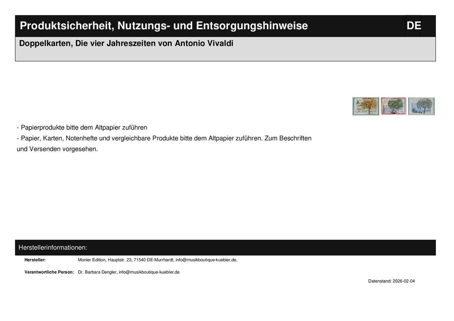 Double Cards, The Four Seasons by Antonio Vivaldi