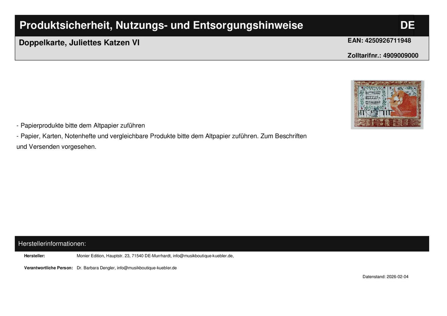 Double card, Juliette's Cats VI