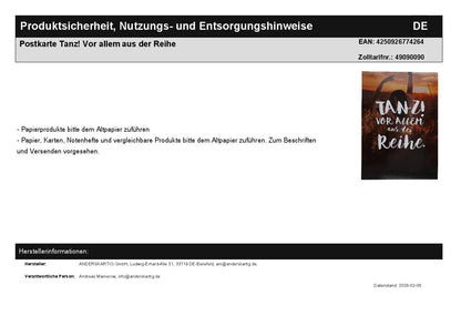 Postkarte Tanz! Vor allem aus der Reihe