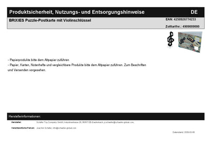 BRIXIES puzzle postcard with treble clef