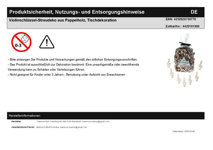 Violinschlüssel-Streudeko aus Pappelholz, Tischdekoration