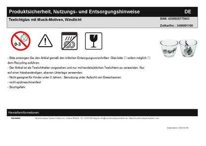 Tealight glass with music motifs, lantern
