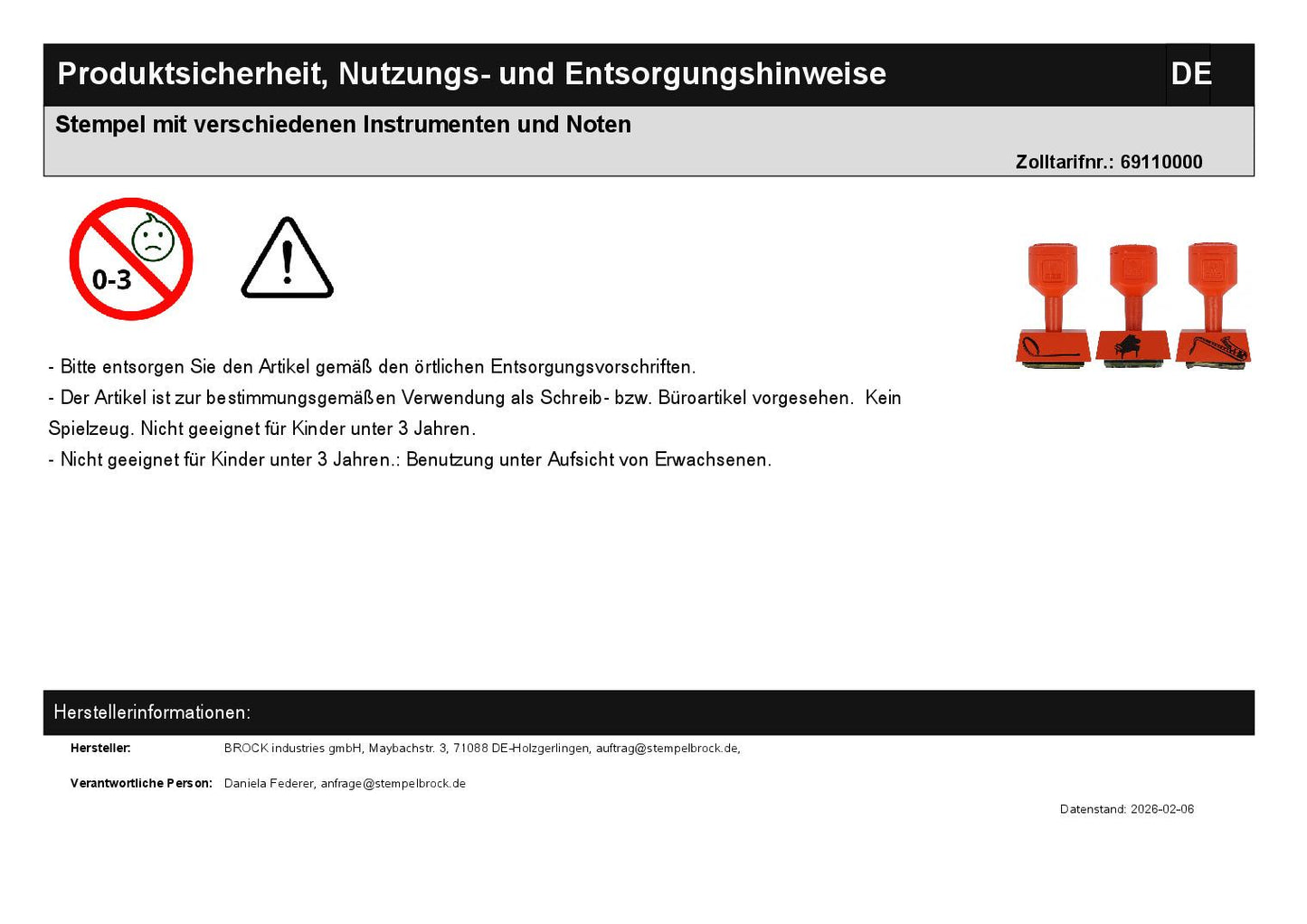 Stempel mit verschiedenen Instrumenten und Noten