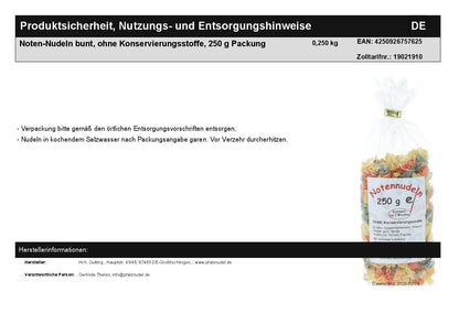 Noten-Nudeln bunt, ohne Konservierungsstoffe, 250 g Packung