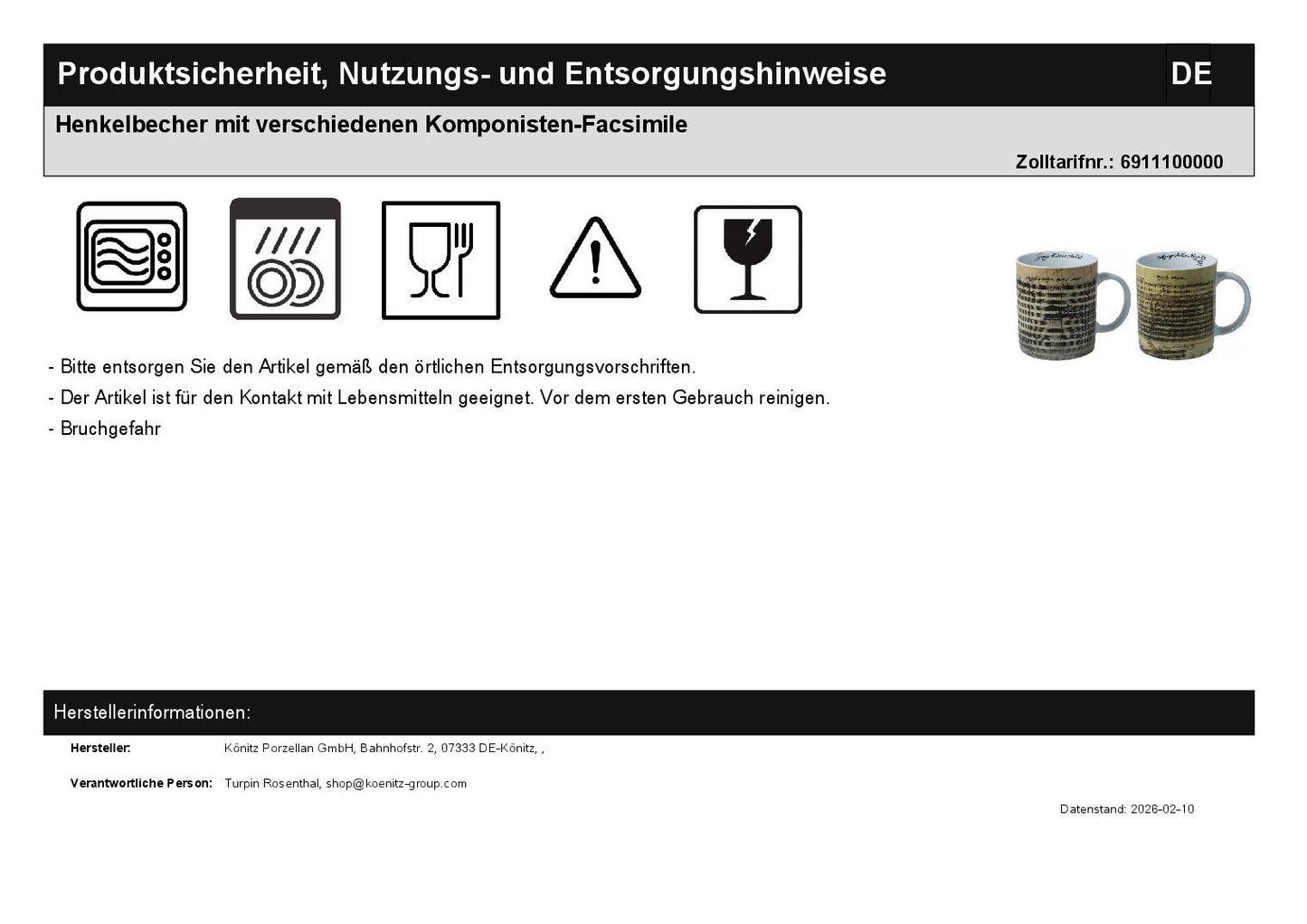 Mug with various composers' facsimiles