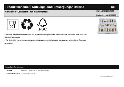Servietten "Orchestra" mit Instrumenten