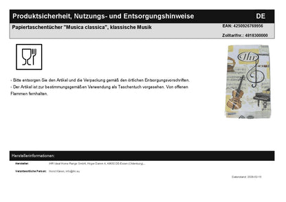 Paper handkerchiefs "Musica classica", classical music