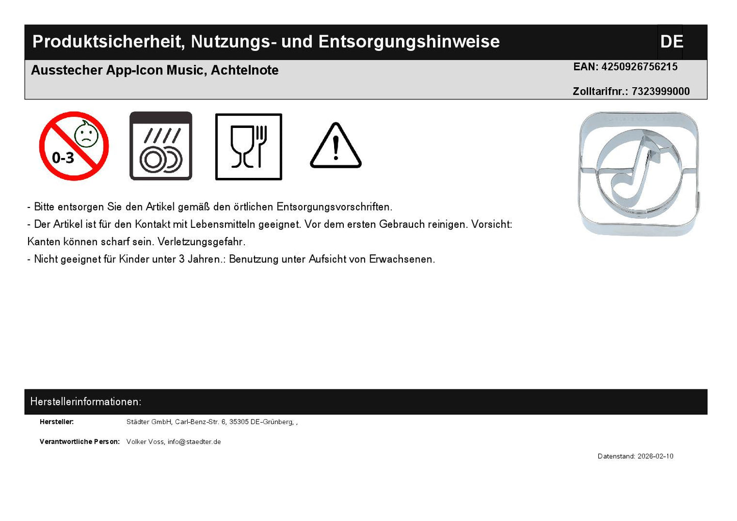 Ausstecher App-Icon Music, Achtelnote