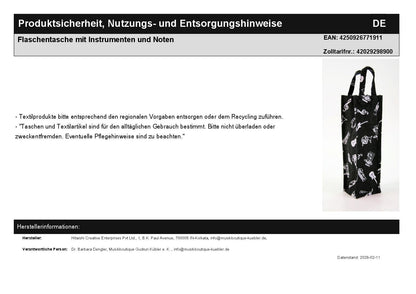 Flaschentasche mit Instrumenten und Noten