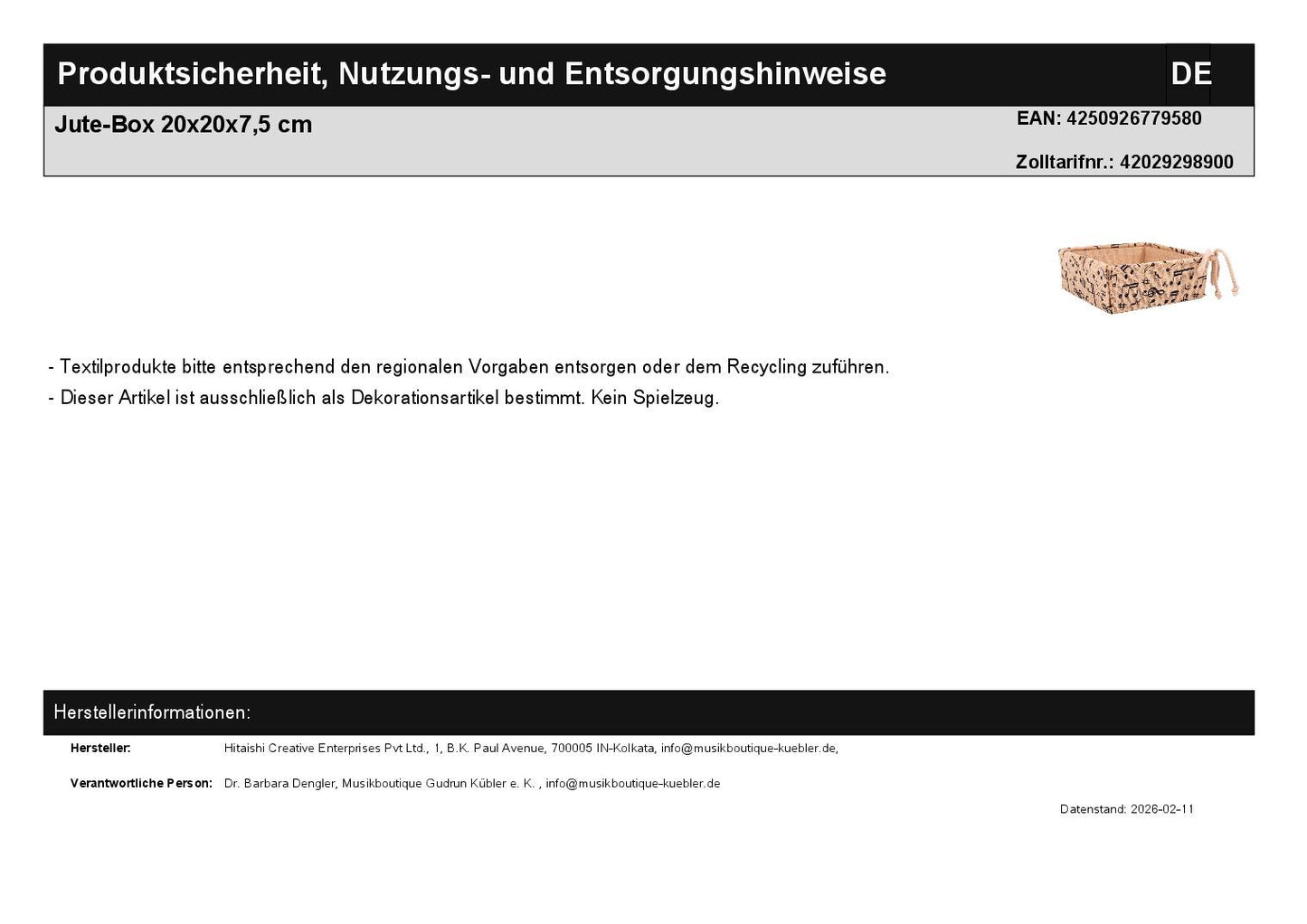 Jute-Box 20x20x7,5 cm