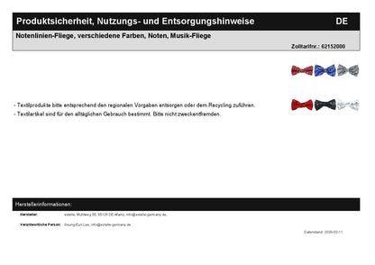 Notenlinien-Fliege, verschiedene Farben, Noten, Musik-Fliege