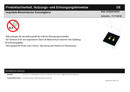 vergoldete Miniohrstecker Konzertgitarre