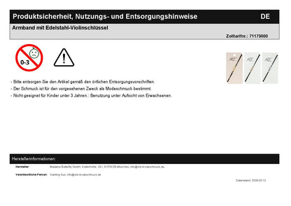 Armband mit Edelstahl-Violinschlüssel