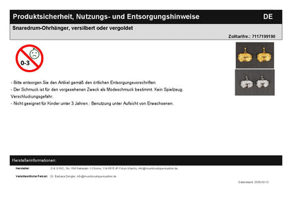 Snare drum earrings, silver-plated or gold-plated