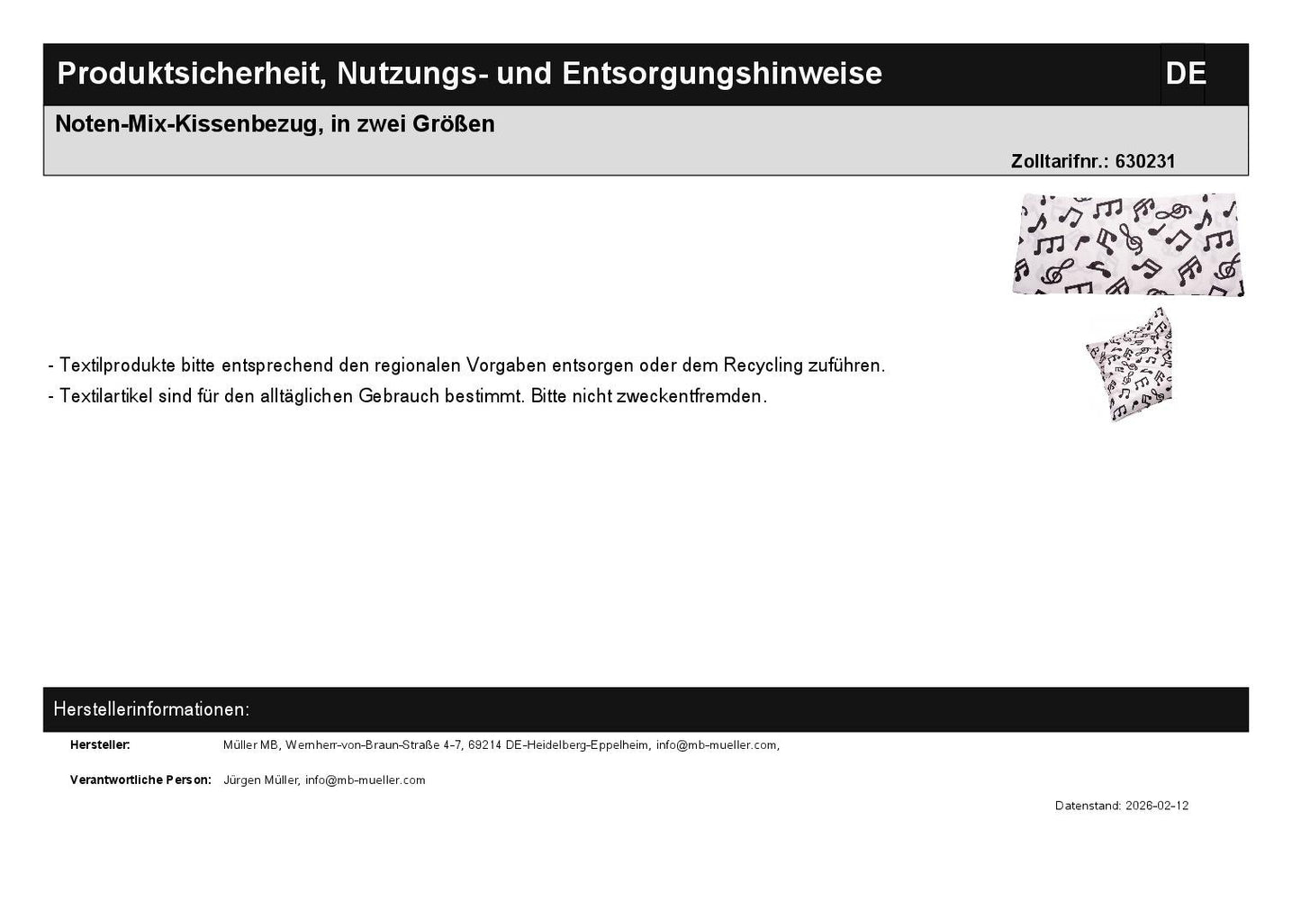 Note Mix Pillowcase, in two sizes