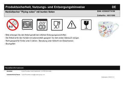 Henkelbecher "Flying notes" mit bunten Noten