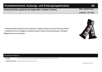Keyboard-Schal, gestrickt mit eingewebter Tastatur, Fransen