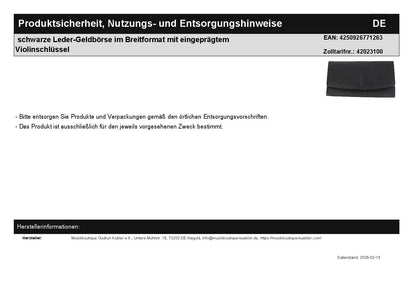 schwarze Leder-Geldbörse im Breitformat mit eingeprägtem Violinschlüssel