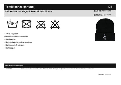 Strickmütze mit eingesticktem Violinschlüssel
