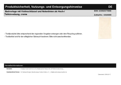 Bath mat with treble clef and music lines as high/low weave, cream