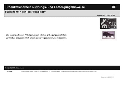 Fußmatte mit Noten- oder Piano-Motiv
