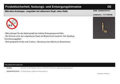 Mikrofon-Anhänger, vergoldet mit silbernem Kopf, ohne Kette