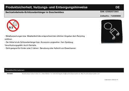 Sechzehntelnote-Schlüsselanhänger in Geschenkbox