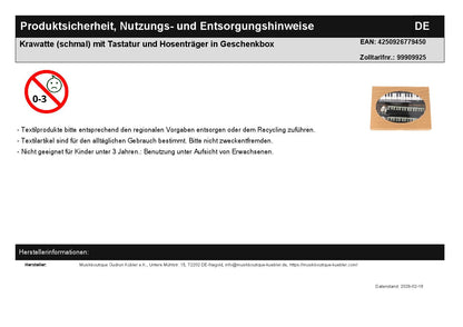 Krawatte (schmal) mit Tastatur und Hosenträger in Geschenkbox