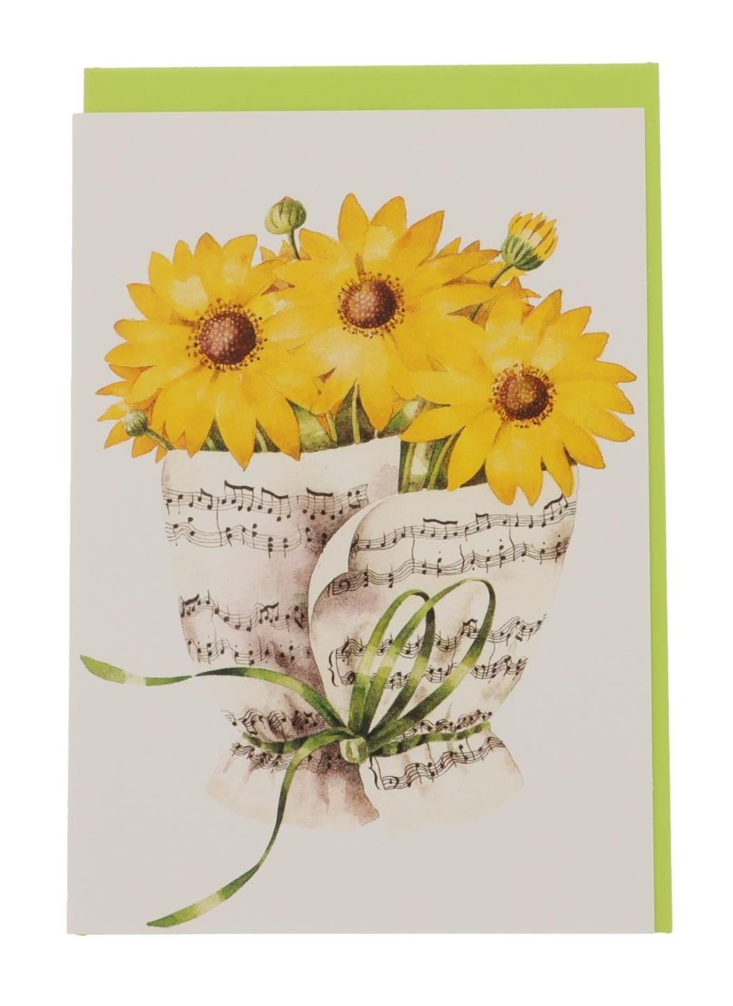 Double card, bouquet of notes, various flowers