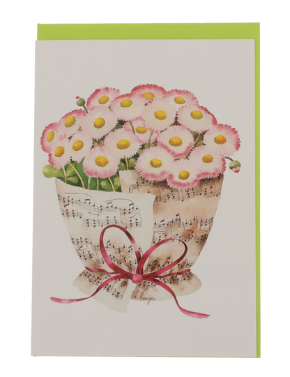 Double card, bouquet of notes, various flowers