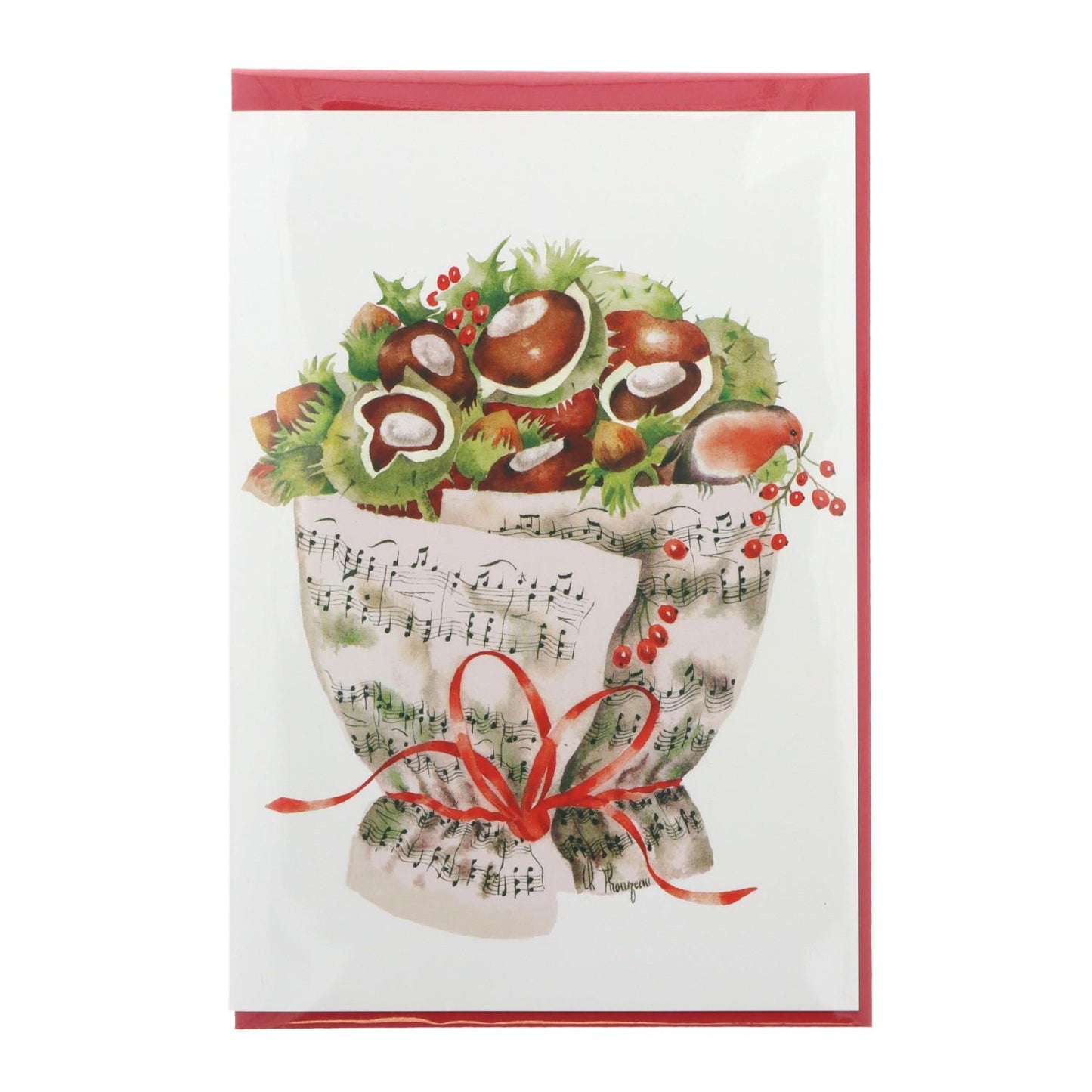 Double card, bouquet of notes, various flowers