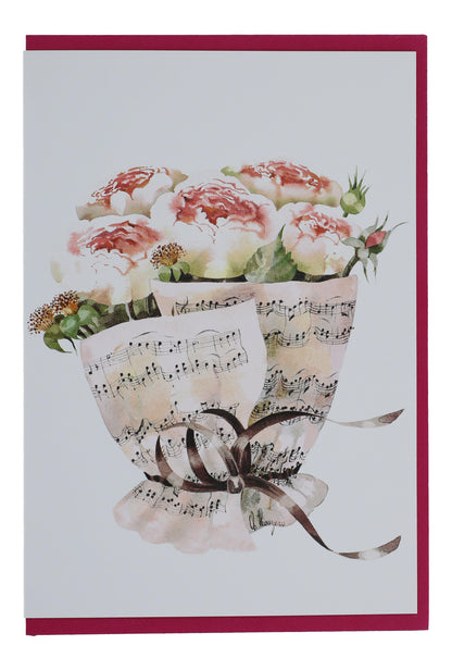 Double card, bouquet of notes, various flowers