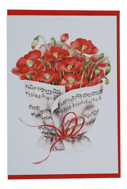 Double card, bouquet of notes, various flowers