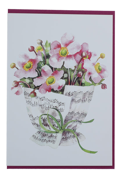 Double card, bouquet of notes, various flowers