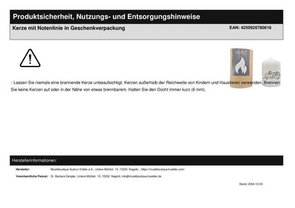 Gift set candle with musical note in gift packaging, napkin ornaments (cocktail format) and double card Merry Christmas