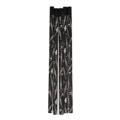 Pencils in black with musical motifs and magnetic head