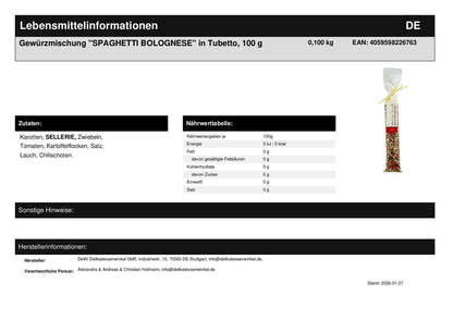 Geschenkset mit Kochlöffel, Fine Wine Pasta und Gewürzmischung "SPAGHETTI BOLOGNESE"