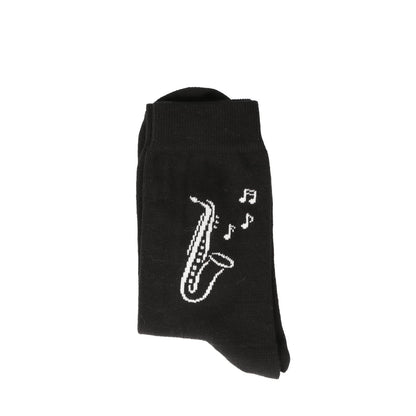 Socken mit eingewebtem weißem Saxofon, Musik-Socken