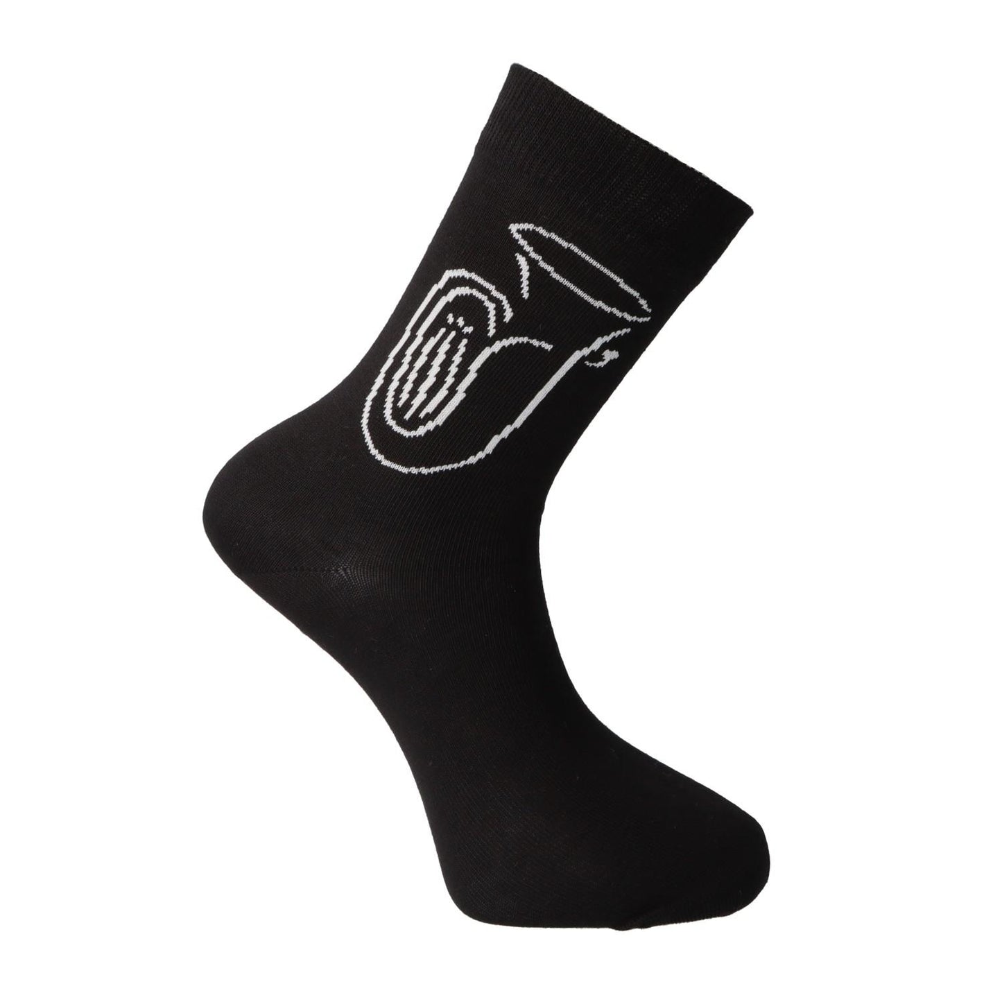 Socken mit eingewebter weißer Tuba, Musik-Socken