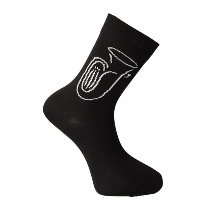 Socken mit eingewebter weißer Tuba, Musik-Socken