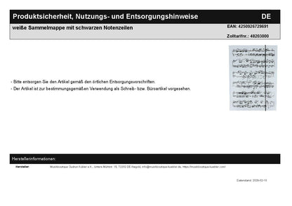 weiße Sammelmappe mit schwarzen Notenzeilen