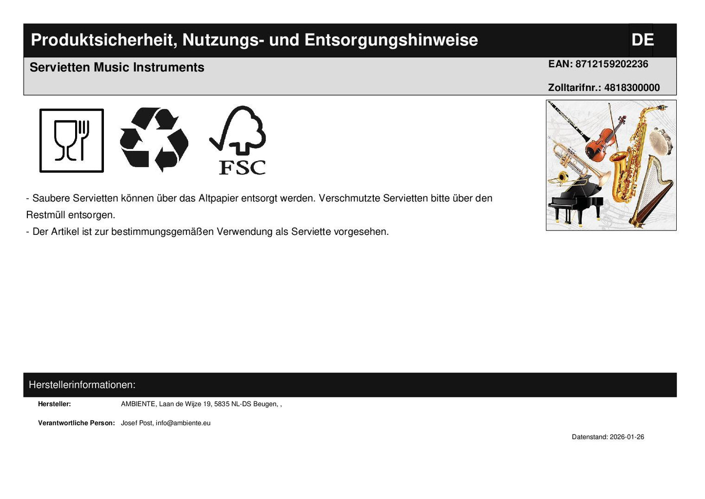 Servietten Music Instruments