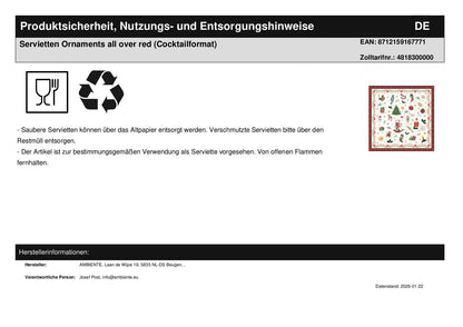 Servietten Ornaments all over red (Cocktailformat)