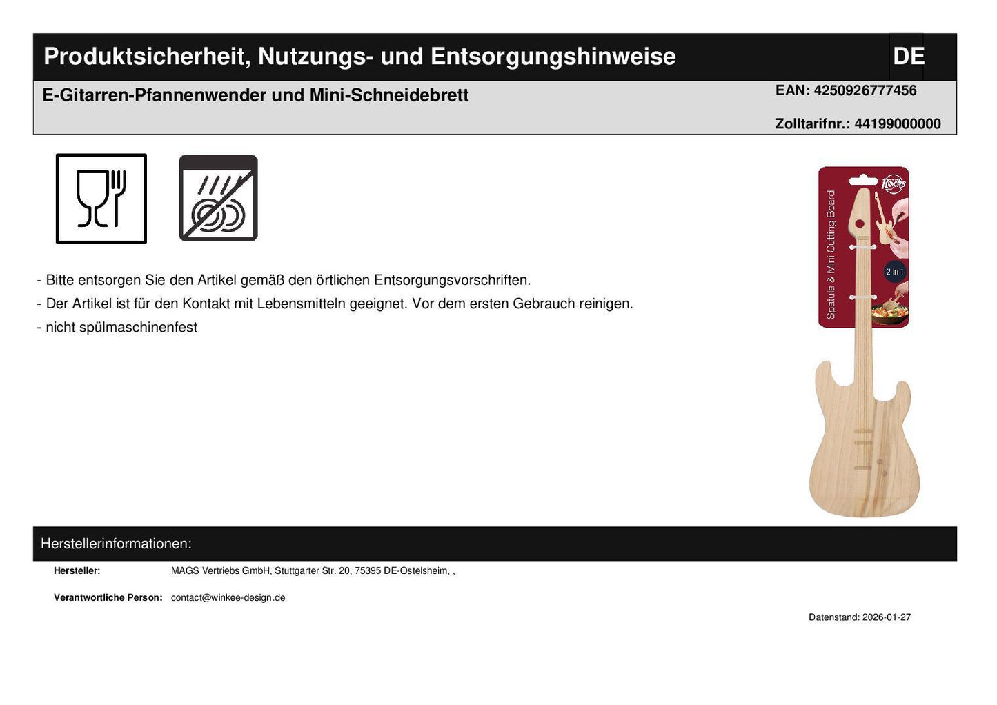 Geschenkset mit E-Gitarren-Pfannenwender und Risotto Tricolore