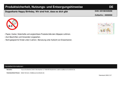 Doppelkarte Happy Birthday, Wir sind froh, dass es dich gibt