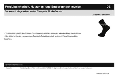 Socken mit eingewebter weißer Trompete, Musik-Socken