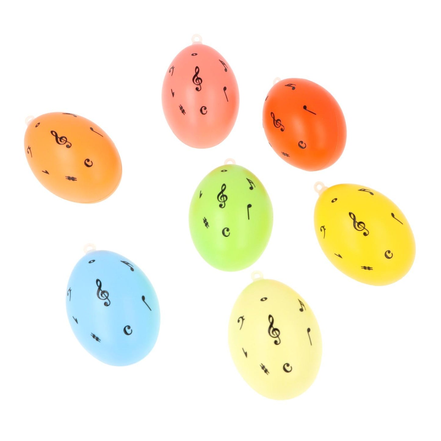 Set of 7 decorative Easter eggs with treble clef and notes, various colors